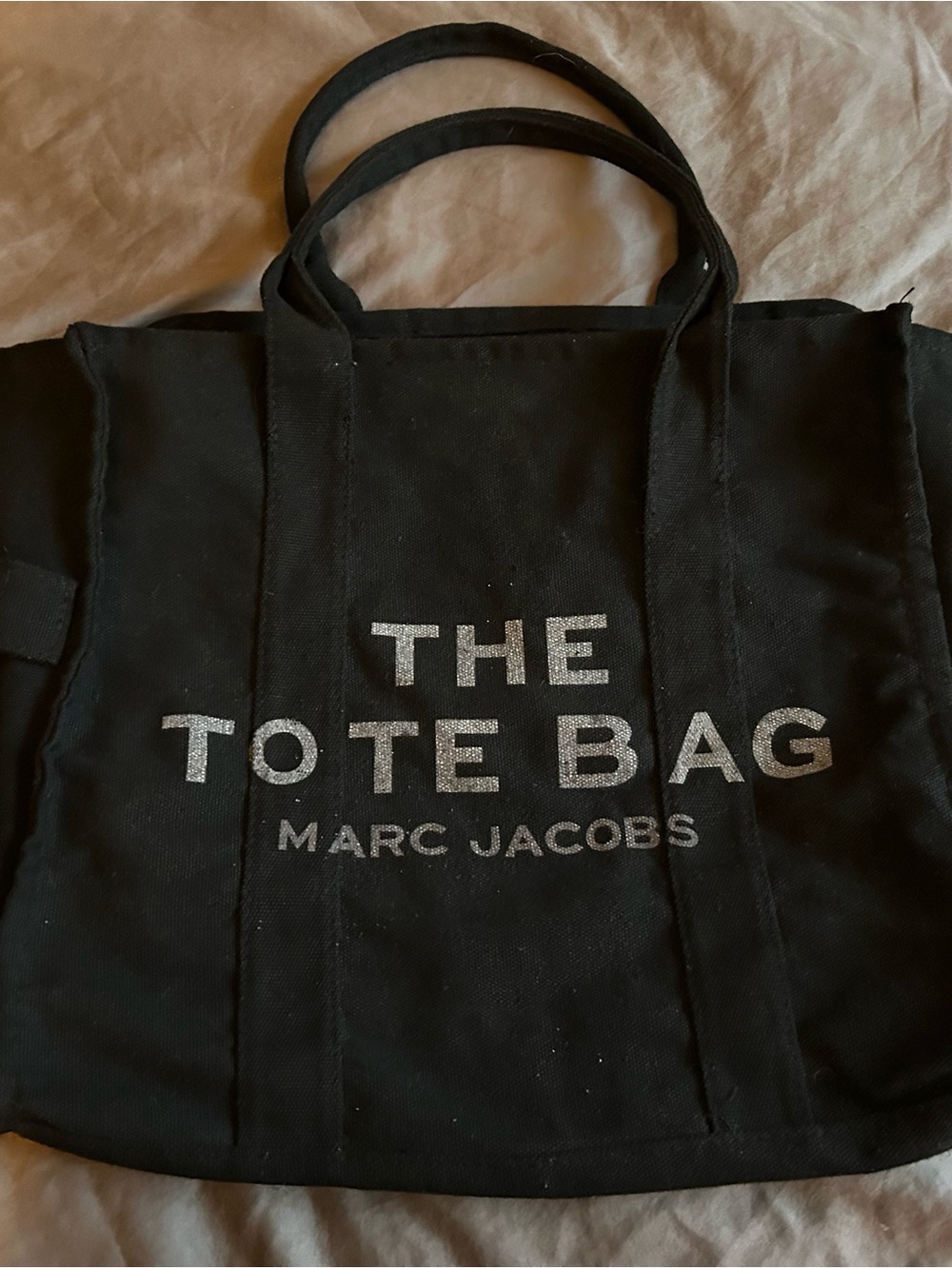 Marc Jacobs Black Canvas Tote with Silver Logo Text